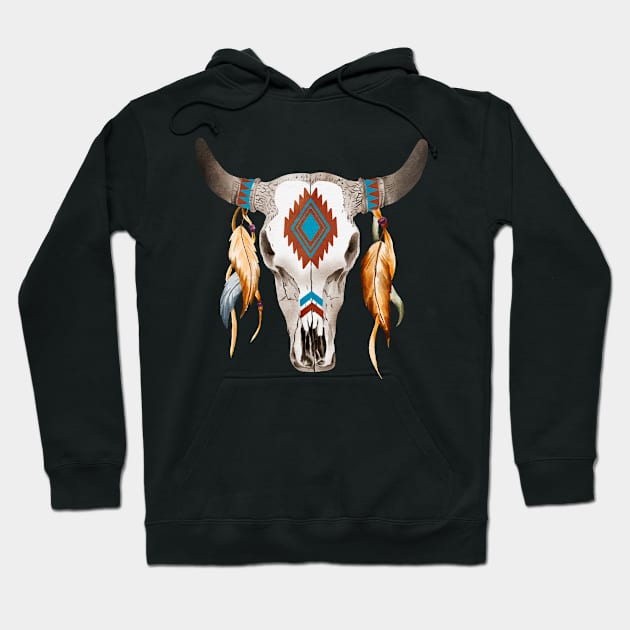 WESTERN DECORATED COW SKULL Hoodie by KutieKoot T's